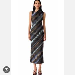 Mishka Elegant Black and Blue Midi Dress